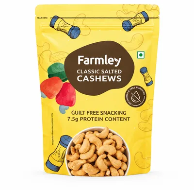Pouch of Farmley classic salted cashews